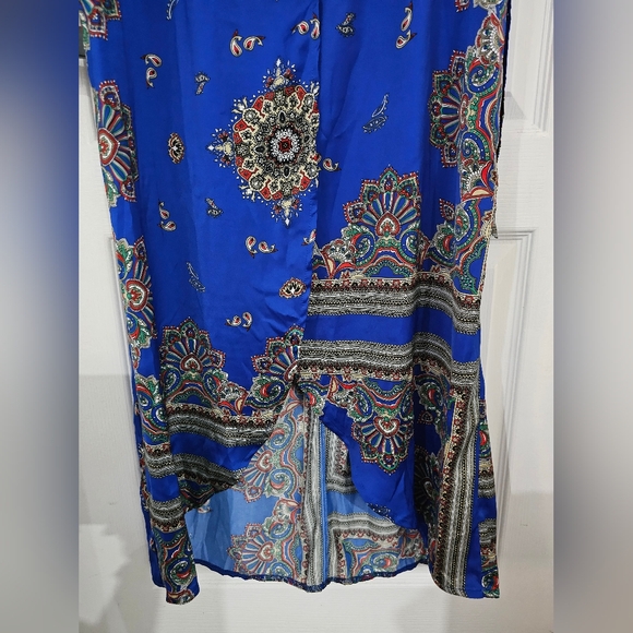 Cobalt Print Satin Kimono Maxi Dress - Picture 7 of 11